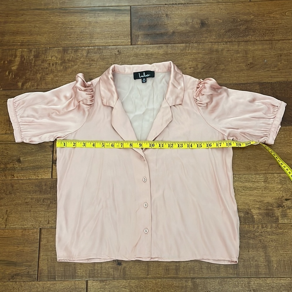 Lulus Sweet and Chic Dusty Pink Satin Button-Up Short Sleeve Top - Picture 7 of 11